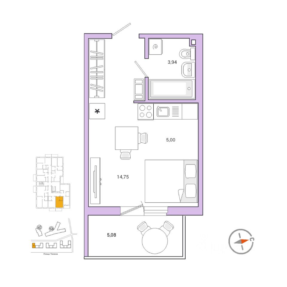 1-комнатная, 25.31 м² — ЖК ЖК Айкью Гатчина(IQ Гатчина)