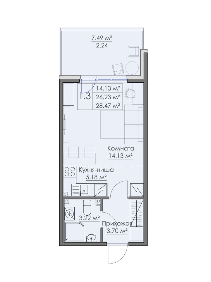 Студия, 28.47 м² — ЖК Жилой квартал Малая Финляндия