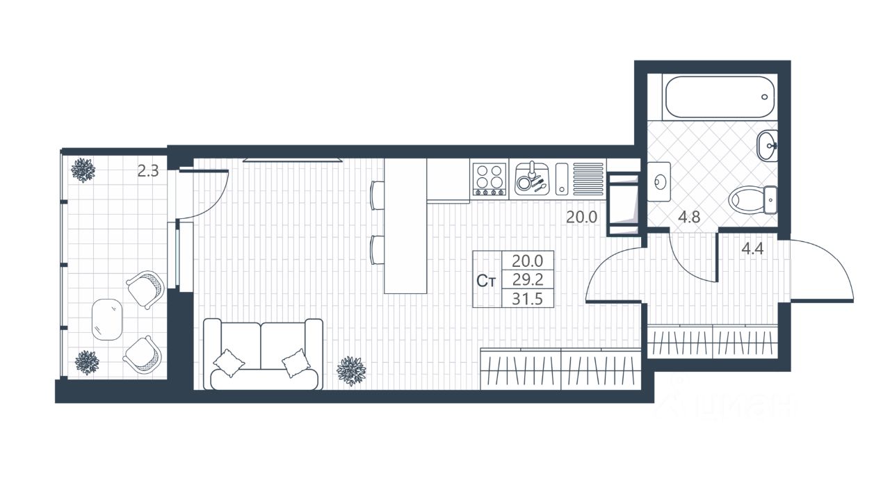 Студия, 29.2 м² — ЖК ЖК Ново-Антропшино