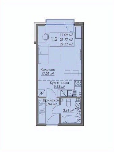 Студия, 29.77 м² — ЖК Жилой квартал Малая Финляндия
