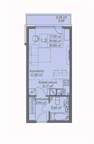 Студия, 30.85 м² — ЖК Жилой квартал Малая Финляндия