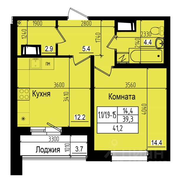 1-комнатная, 41.2 м² — ЖК ЖК Прагма city (Прагма сити)