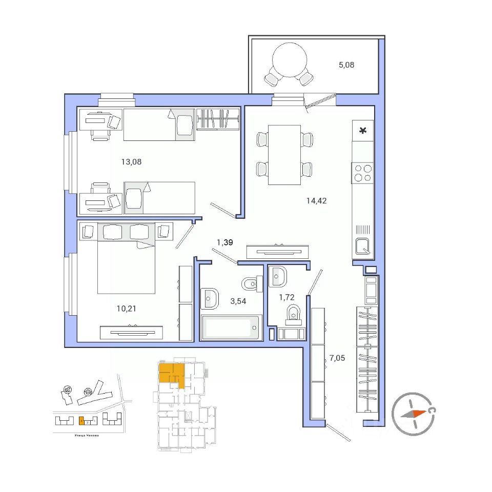 2-комнатная, 53.03 м² — ЖК ЖК Айкью Гатчина(IQ Гатчина)