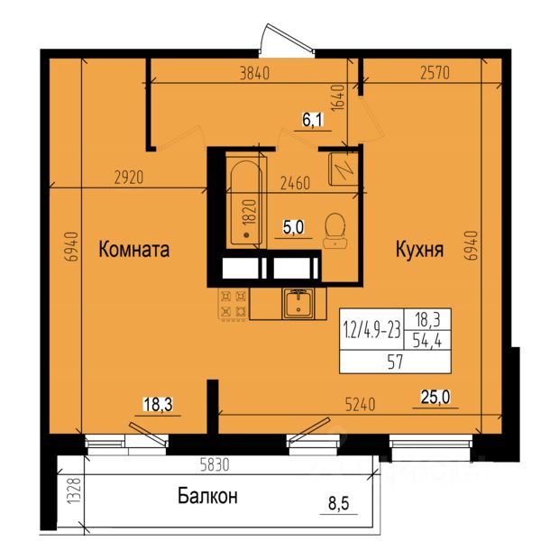 1-комнатная, 57 м² — ЖК ЖК Прагма city (Прагма сити)