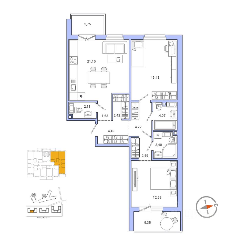 2-комнатная, 78.2 м² — ЖК ЖК Айкью Гатчина(IQ Гатчина)