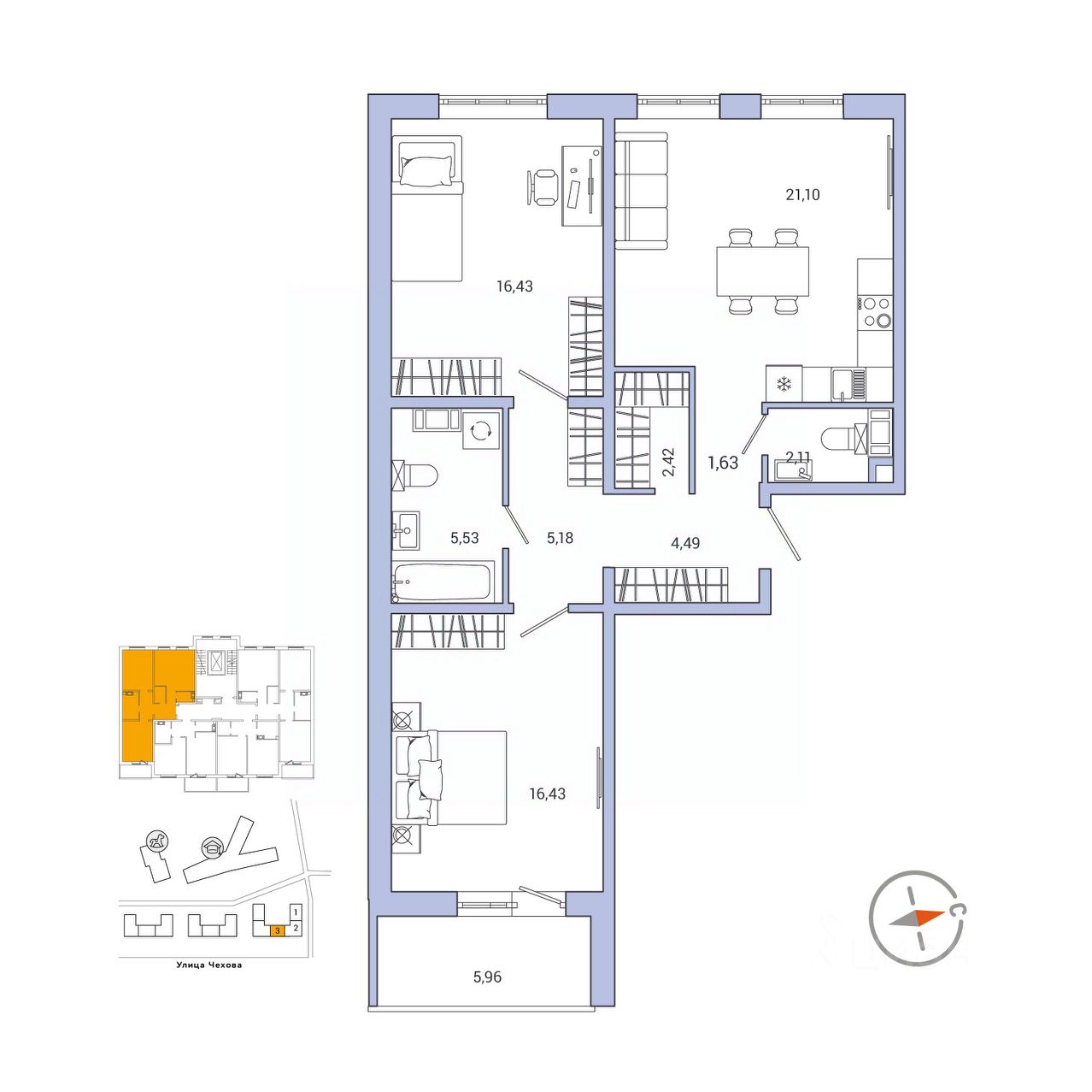2-комнатная, 78.3 м² — ЖК ЖК Айкью Гатчина(IQ Гатчина)