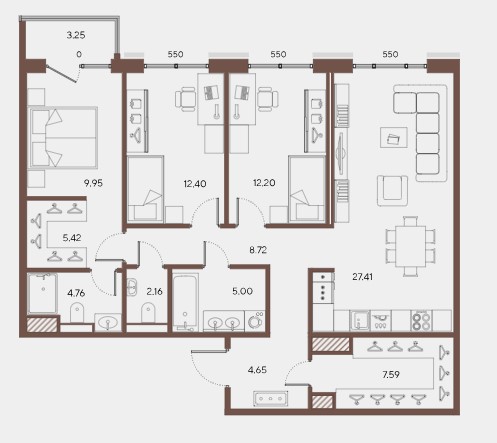 3-комнатная, 100.26 м² — ЖК ЖК Большой 67