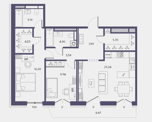 2-комнатная, 84.33 м² — ЖК ЖК Большой 67