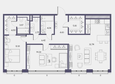 2-комнатная, 95.64 м² — ЖК ЖК Большой 67